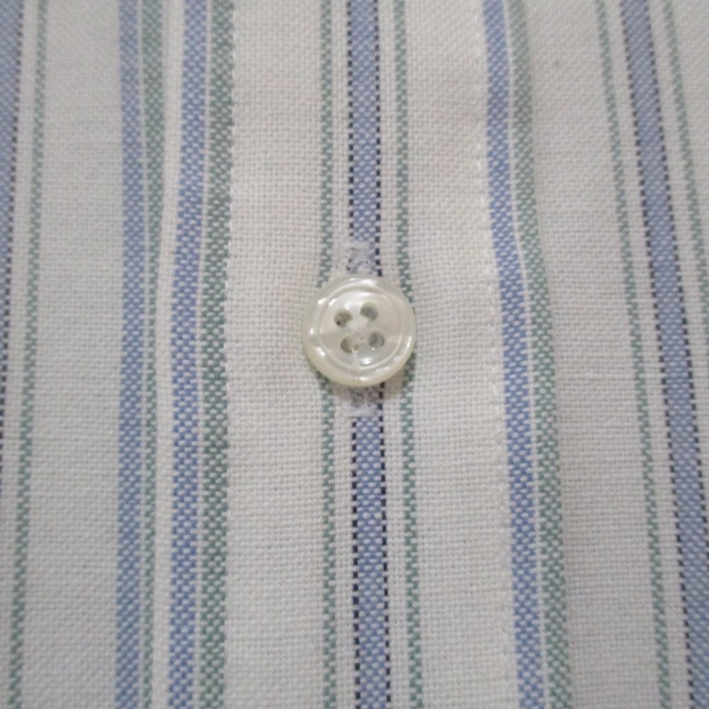 Short Sleeve Button Down Oxford Shirt sz M White Blue Green Stripe - Picture 4 of 11